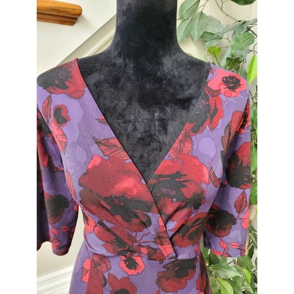 George Women's Purple Floral Polyester V-Neck 3/4 Sleeve Knee Length Dress XL - Picture 5 of 13